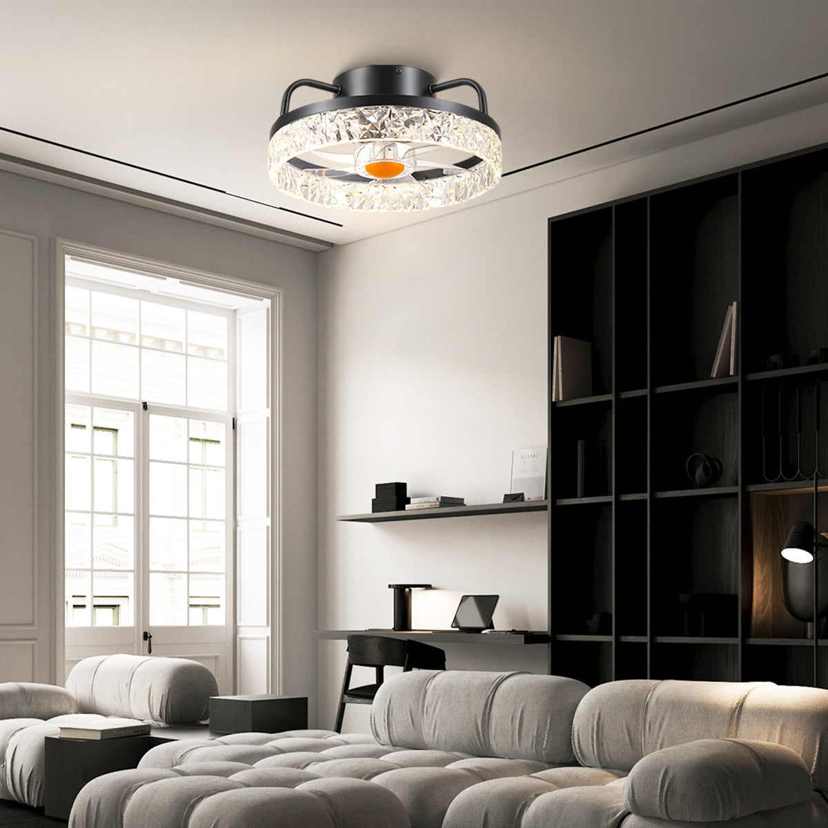 Low Profile Ceiling Fan Light with Remote 13"-Joyfuzzy