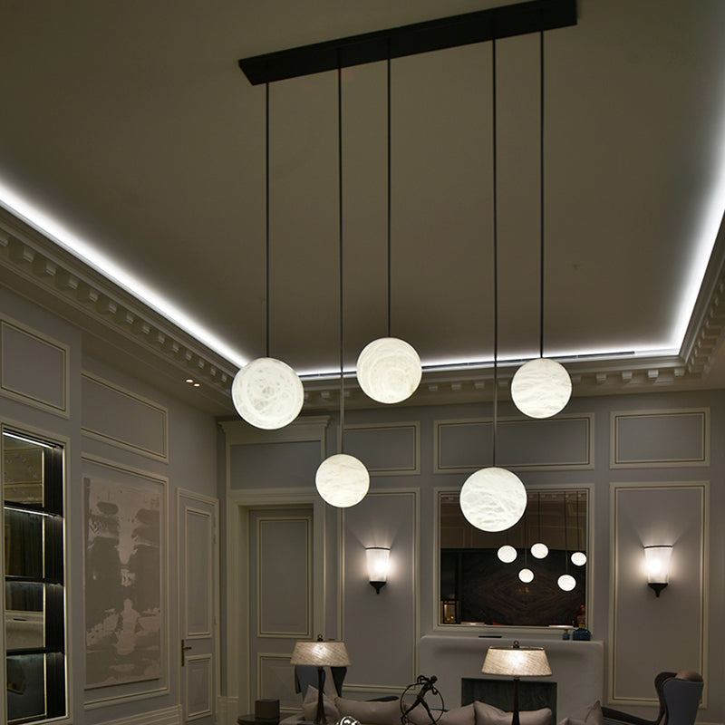 Luna Alabaster Sphere Staircase Chandelier, Multi Pendant Light