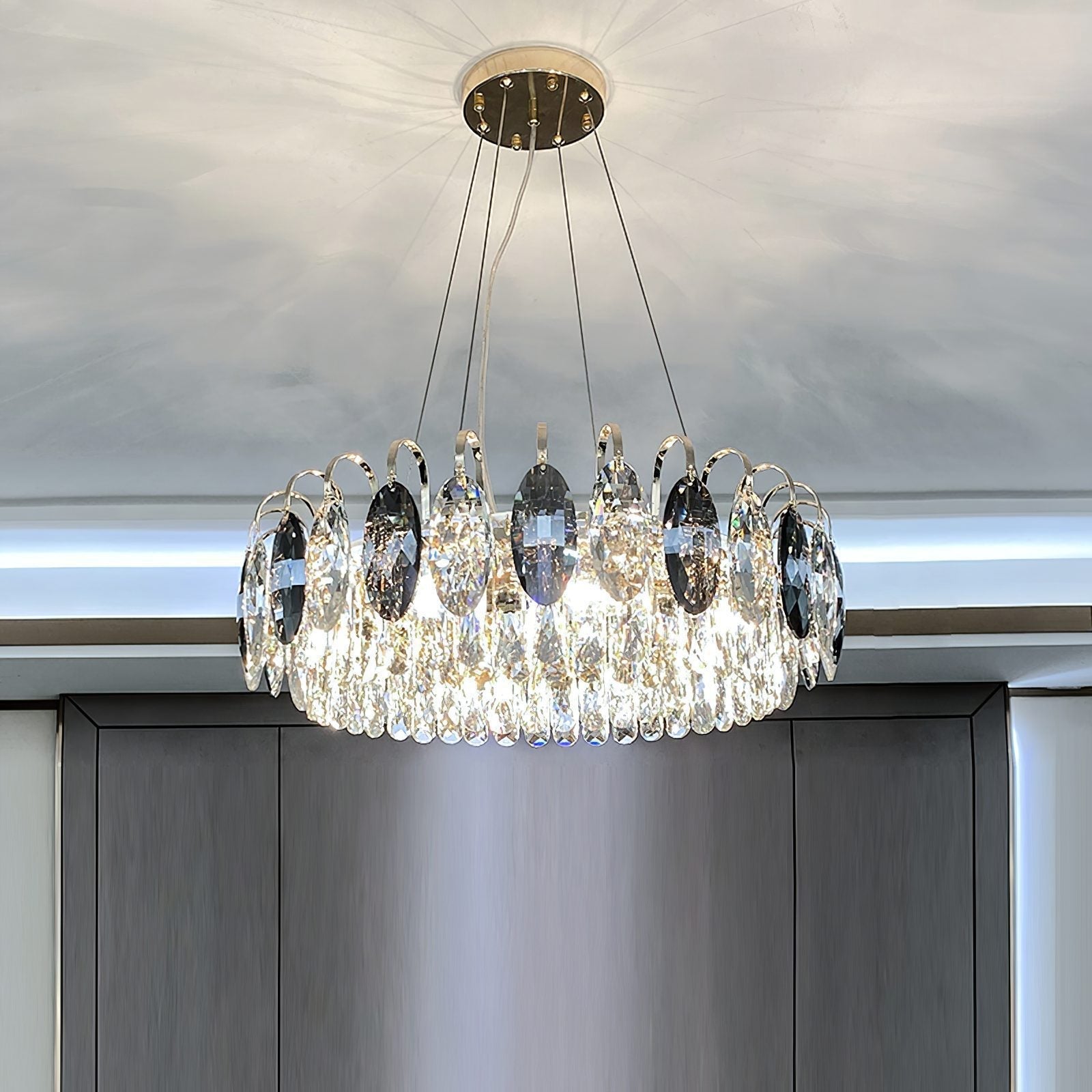 Luxurious K9 Crystal Chandelier Modern Ceiling Light Fixtures Set for Living Room/Dining Room - Round: D23.6"*H9"/8 Lights/14.5 kgGoldWarm LightJoyfuzzy