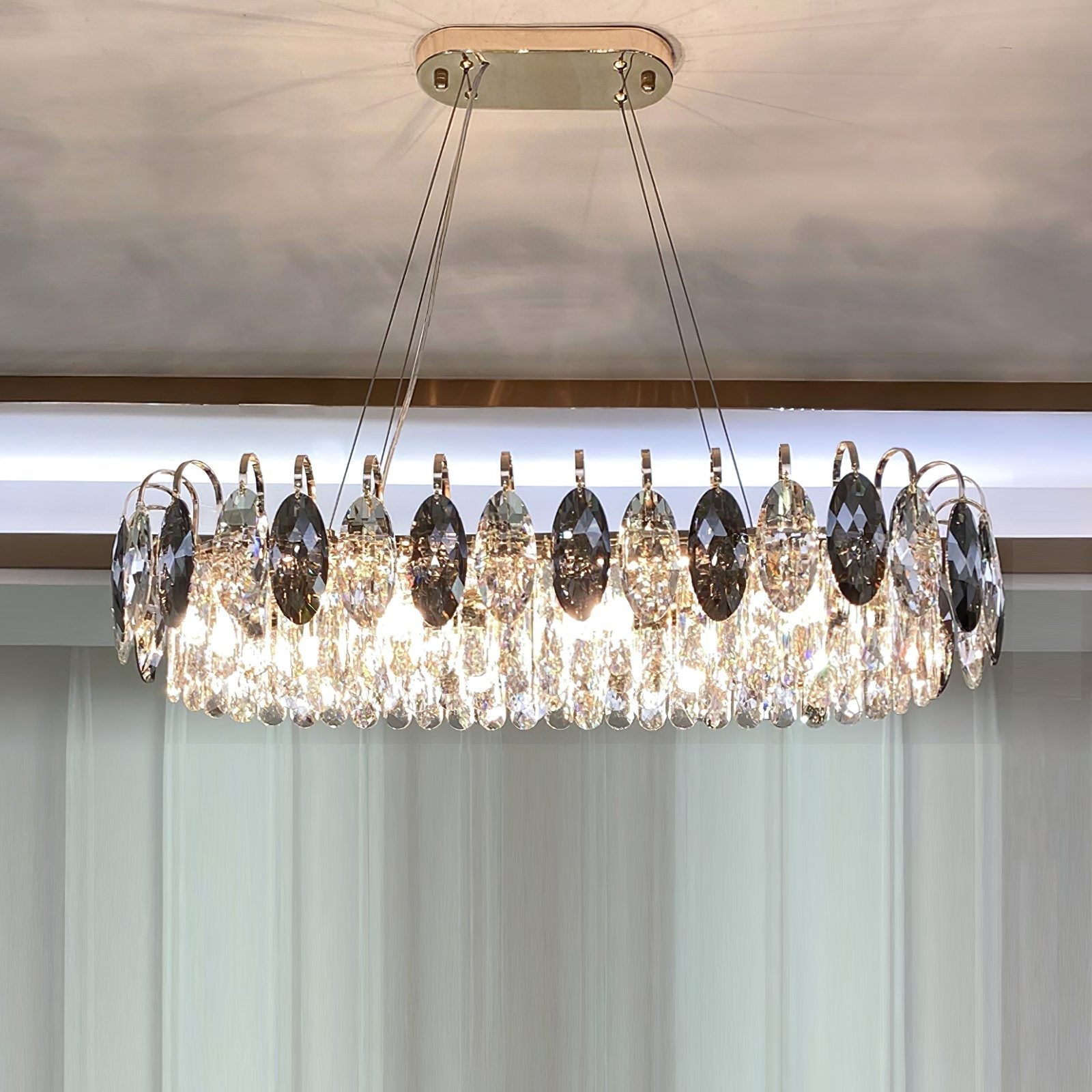 Luxurious K9 Crystal Chandelier Modern Ceiling Light Fixtures Set for Living Room/Dining Room - Round: D39.4"*H9"/12 Lights/26 kgGoldWarm LightJoyfuzzy