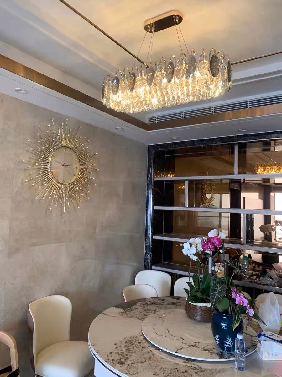 Luxurious K9 Crystal Chandelier Modern Ceiling Light Fixtures Set for Living Room/Dining Room - Rectangle: L33.5"*W9''*H9"/8 Lights/17.2 kgGoldWarm LightJoyfuzzy