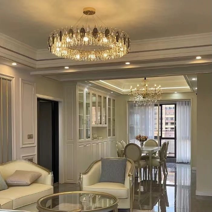 Luxurious K9 Crystal Chandelier Modern Ceiling Light Fixtures Set for Living Room/Dining Room - Rectangle: L33.5"*W9''*H9"/8 Lights/17.2 kgGoldWarm LightJoyfuzzy