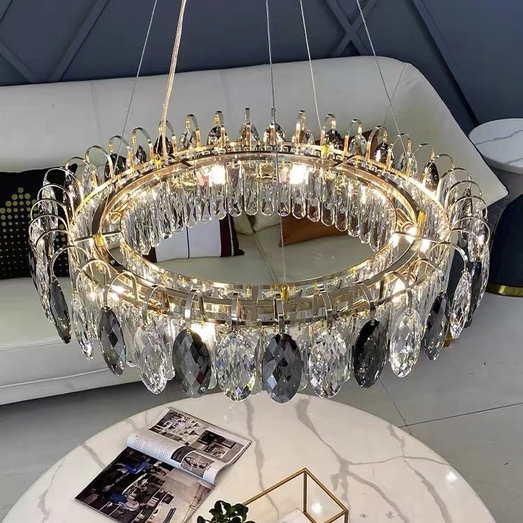 Luxurious K9 Crystal Chandelier Modern Ceiling Light Fixtures Set for Living Room/Dining Room - Rectangle: L33.5"*W9''*H9"/8 Lights/17.2 kgGoldWarm LightJoyfuzzy