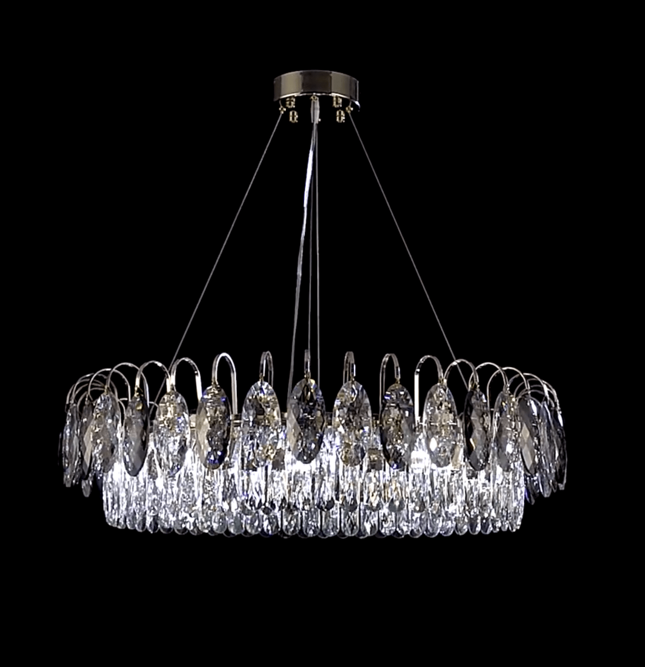Luxurious K9 Crystal Chandelier Modern Ceiling Light Fixtures Set for Living Room/Dining Room - Round: D19.7"*H9"/6 Lights/11 kgSilverWhite LightJoyfuzzy