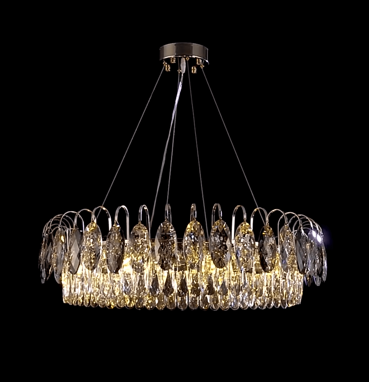 Luxurious K9 Crystal Chandelier Modern Ceiling Light Fixtures Set for Living Room/Dining Room - Round: D19.7"*H9"/6 Lights/11 kgSilverWarm LightJoyfuzzy