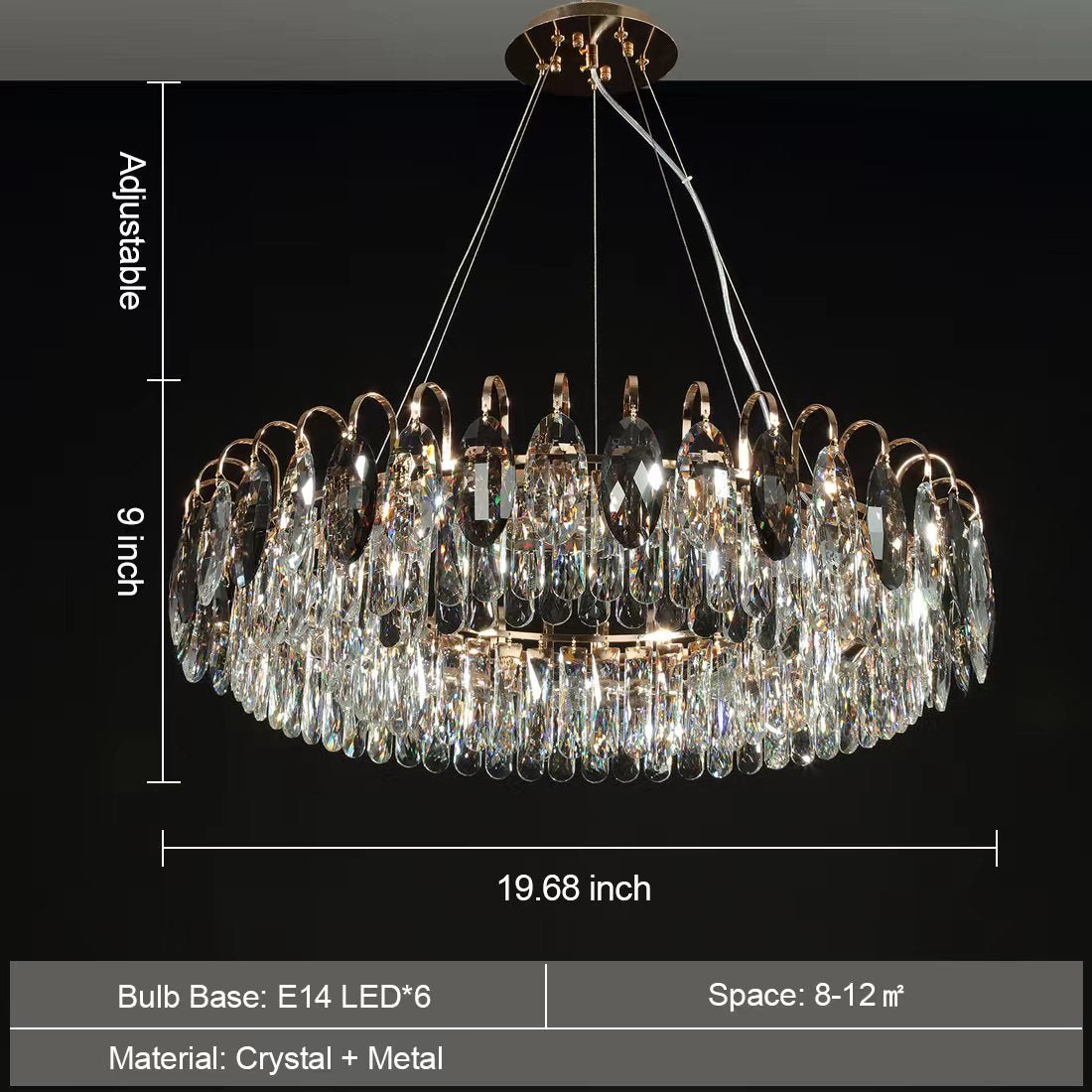 Luxurious K9 Crystal Chandelier Modern Ceiling Light Fixtures Set for Living Room/Dining Room - Rectangle: L37.4"*W9''*H9"/10 Lights/20.5 kgGoldWarm LightJoyfuzzy
