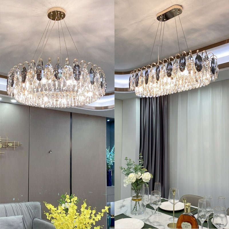 Luxurious K9 Crystal Chandelier Modern Ceiling Light Fixtures Set for Living Room/Dining Room - Round: D31.5"*H9"/10 Lights/20.5 kgGoldWarm LightJoyfuzzy