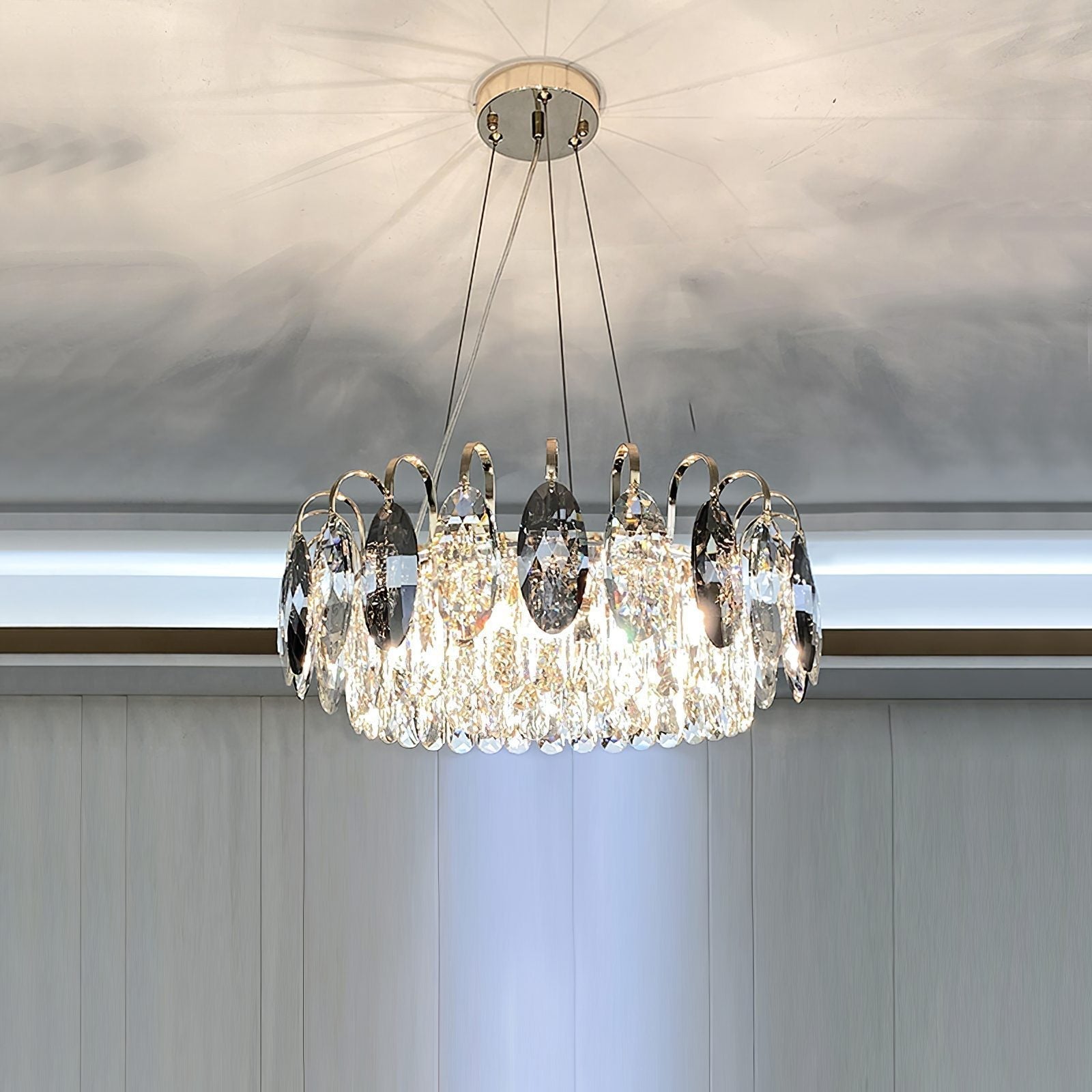 Luxurious K9 Crystal Chandelier Modern Ceiling Light Fixtures Set for Living Room/Dining Room - Round: D19.7"*H9"/6 Lights/11 kgGoldWarm LightJoyfuzzy