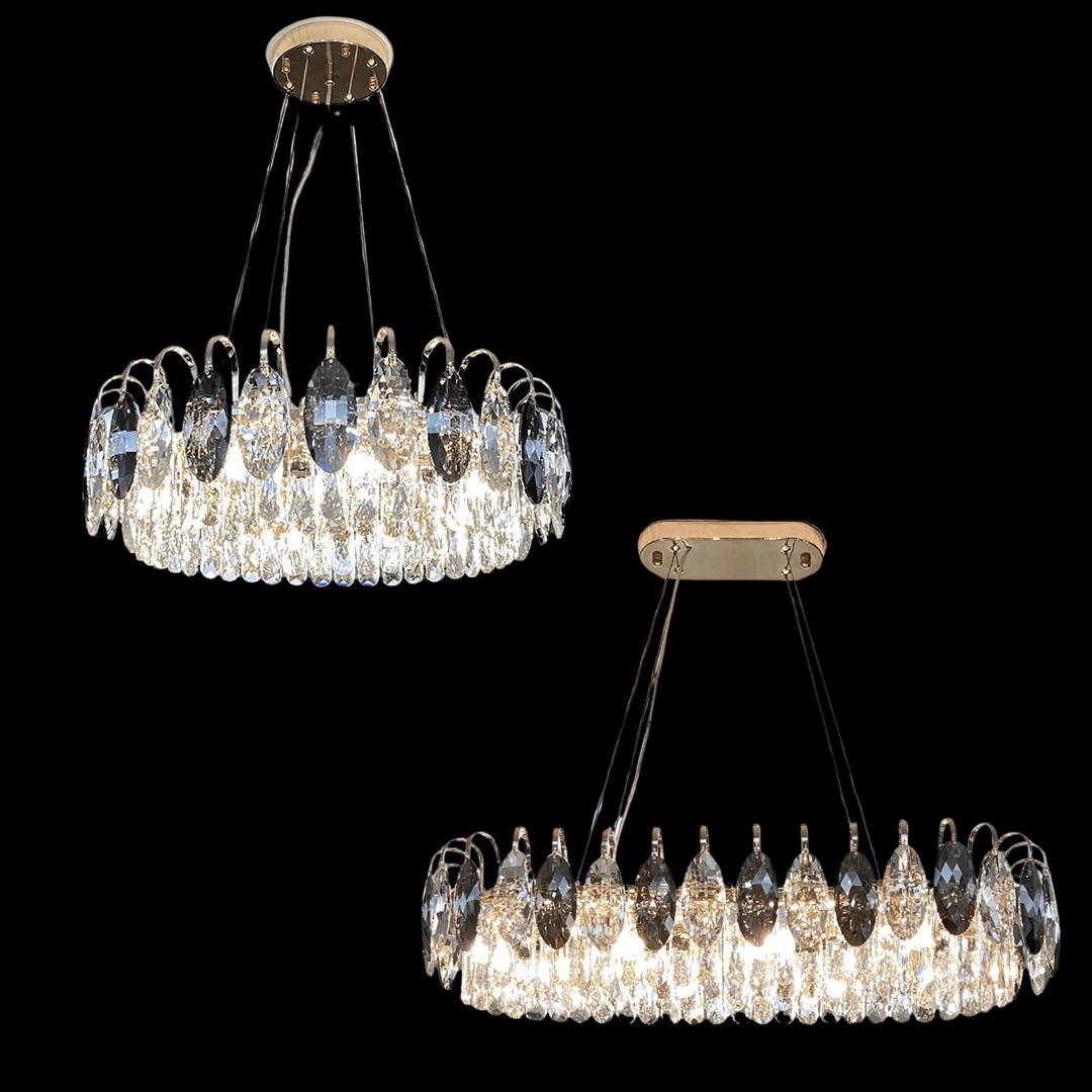 Luxurious K9 Crystal Chandelier Modern Ceiling Light Fixtures Set for Living Room/Dining Room - Round: D19.7"*H9"/6 Lights/11 kgGoldWarm LightJoyfuzzy