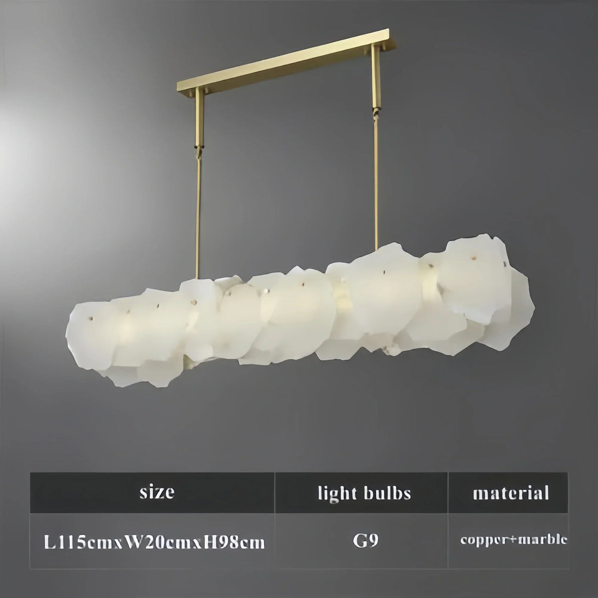 Luxury Alabaster Flakes Linear Chandelier Hanging Rod Light-