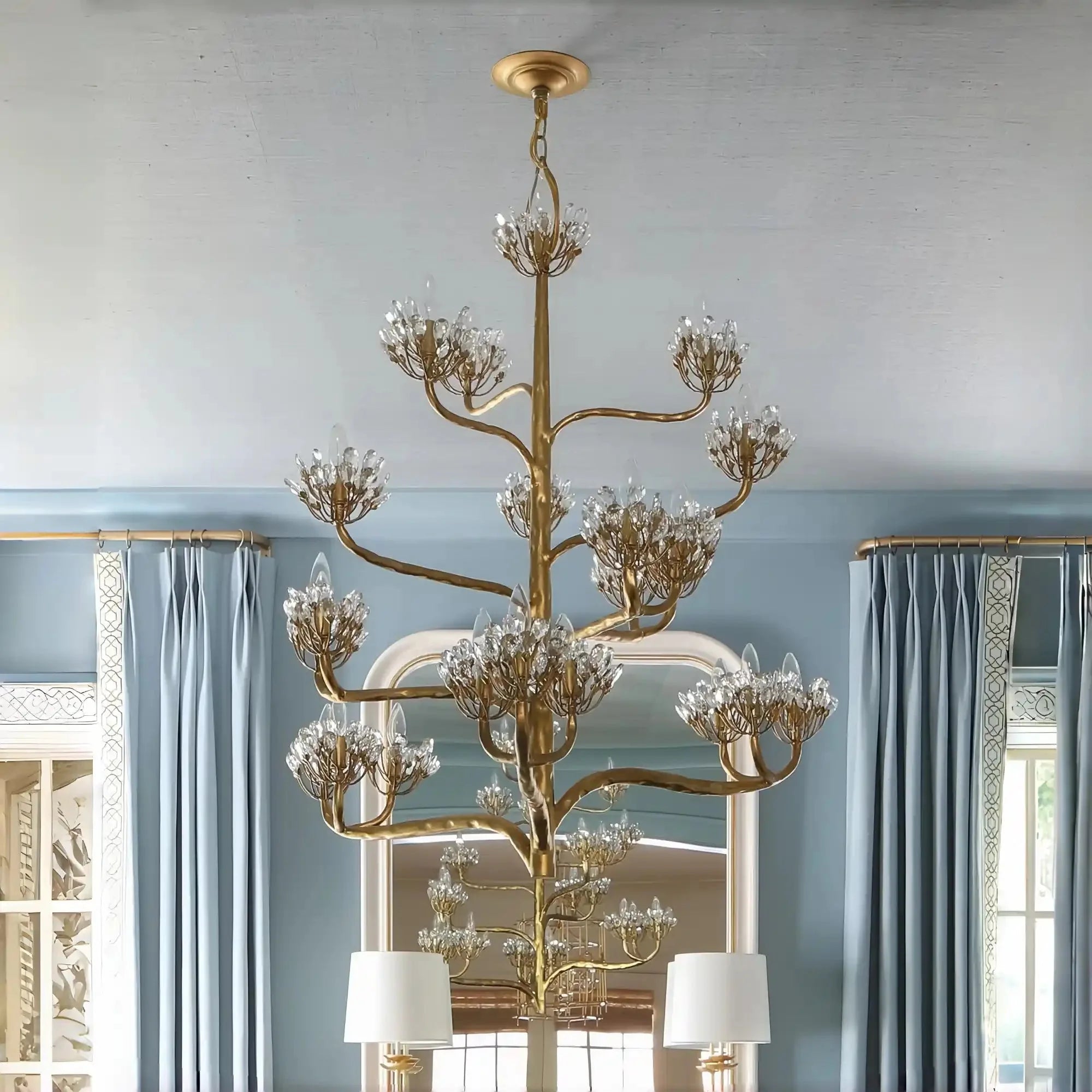 Luxury Branch Flower Chandelier in Gold for Living Room Staircase and Bedroom Lighting - 22 Lights/D42"*H43.5"Warm LighgtJoyfuzzy