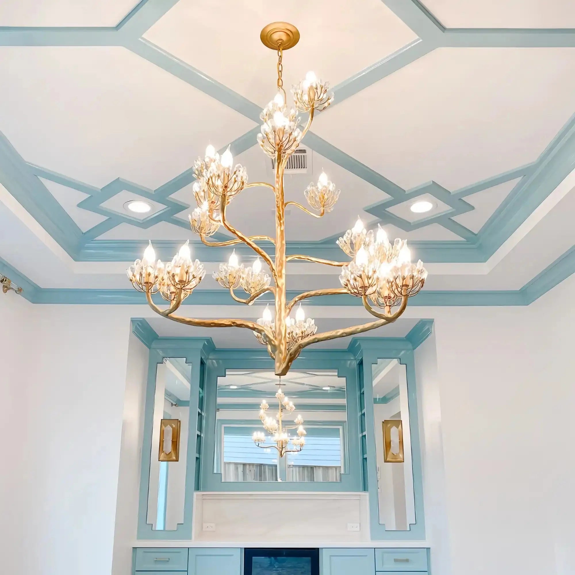 Luxury Branch Flower Chandelier in Gold for Living Room Staircase and Bedroom Lighting - 22 Lights/D42"*H43.5"Warm LighgtJoyfuzzy