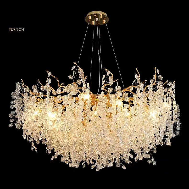 Luxury Branches Crystal Frosted Glass Chandelier Set for Living and Dining Room - Round: D31.5"*H17.7"Warm LightJoyfuzzy