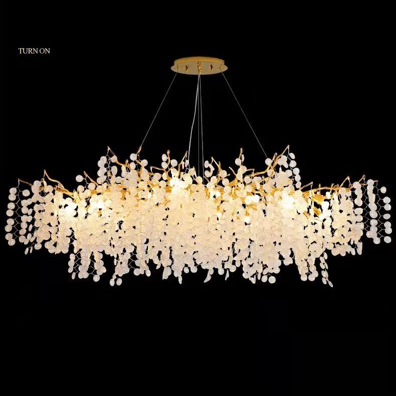 Luxury Branches Crystal Frosted Glass Chandelier Set for Living and Dining Room - Rectangle: L39.4"*H15.7"Warm LightJoyfuzzy