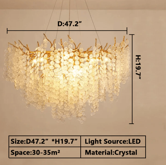 Luxury Branches Crystal Frosted Glass Chandelier Set for Living and Dining Room - Rectangle: L39.4"*H15.7"Warm LightJoyfuzzy