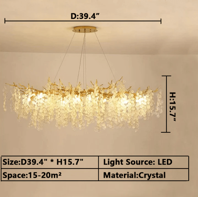 Luxury Branches Crystal Frosted Glass Chandelier Set for Living and Dining Room - Rectangle: L39.4"*H15.7"Warm LightJoyfuzzy