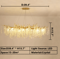 Luxury Branches Crystal Frosted Glass Chandelier Set for Living and Dining Room - Rectangle: L39.4