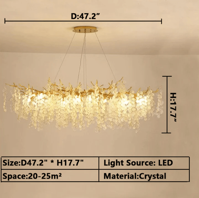 Luxury Branches Crystal Frosted Glass Chandelier Set for Living and Dining Room - Rectangle: L39.4"*H15.7"Warm LightJoyfuzzy