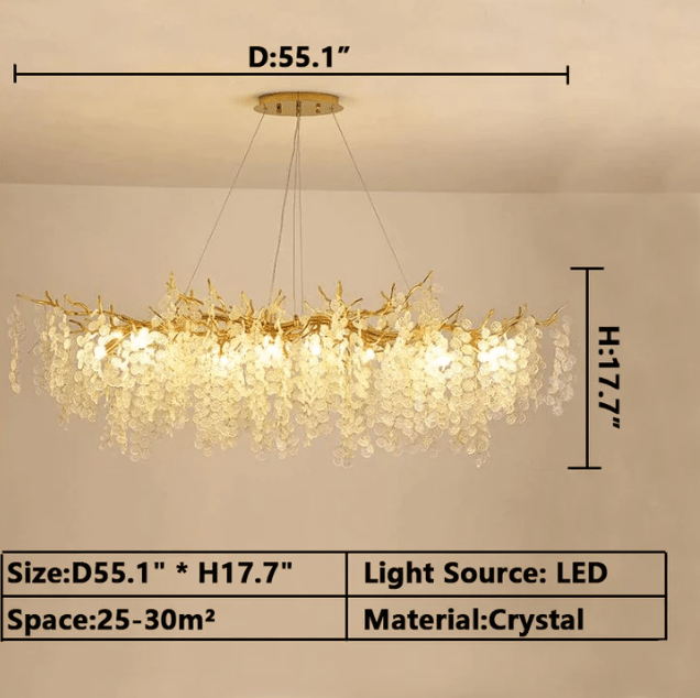 Luxury Branches Crystal Frosted Glass Chandelier Set for Living and Dining Room - Rectangle: L39.4"*H15.7"Warm LightJoyfuzzy
