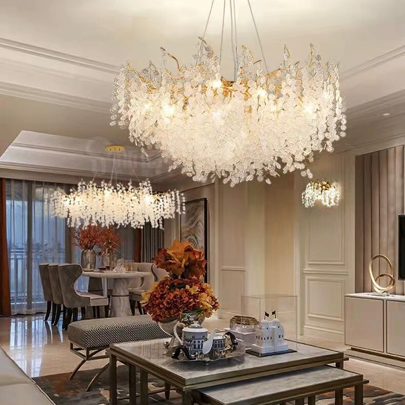 Luxury Branches Crystal Frosted Glass Chandelier Set for Living and Dining Room - Round: D31.5"*H17.7"Warm LightJoyfuzzy