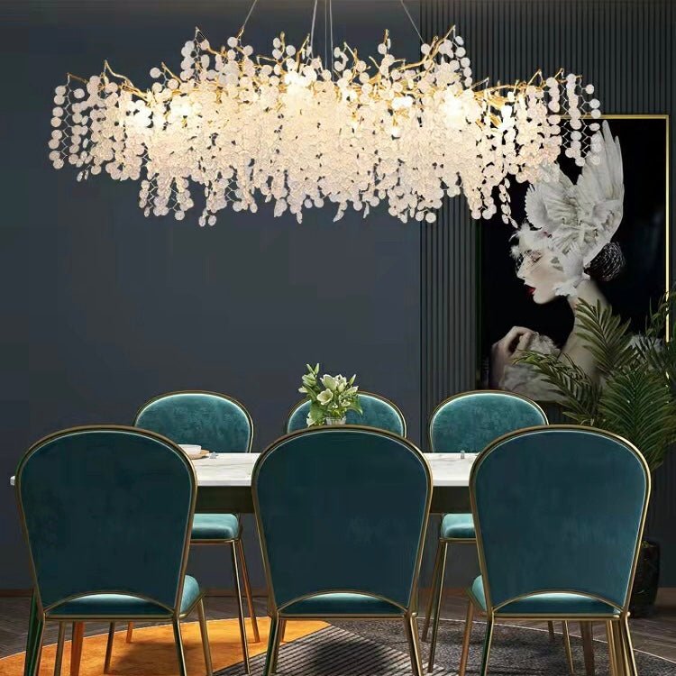 Luxury Branches Crystal Frosted Glass Chandelier Set for Living and Dining Room - Round: D31.5"*H17.7"Warm LightJoyfuzzy