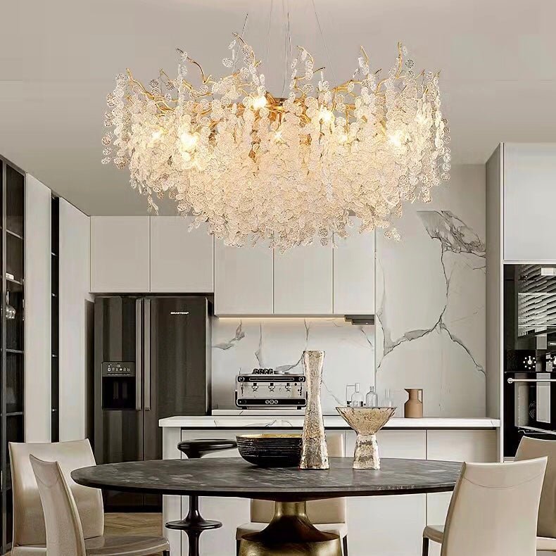 Luxury Branches Crystal Frosted Glass Chandelier Set for Living and Dining Room - Round: D31.5"*H17.7"Warm LightJoyfuzzy