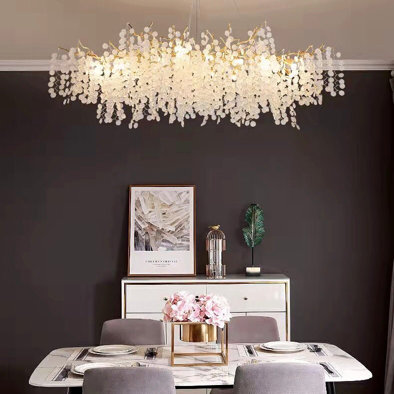 Luxury Branches Crystal Frosted Glass Chandelier Set for Living and Dining Room - Round: D31.5"*H17.7"Warm LightJoyfuzzy