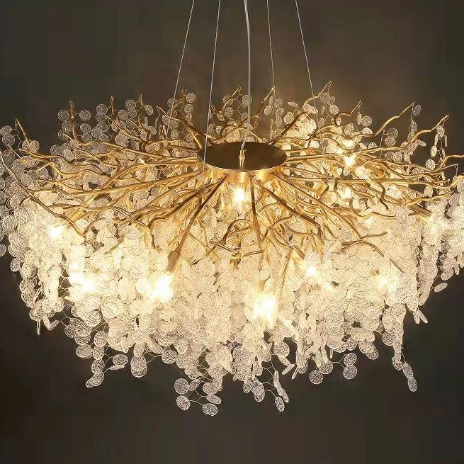 Luxury Branches Crystal Frosted Glass Chandelier Set for Living and Dining Room - Round: D31.5"*H17.7"Warm LightJoyfuzzy