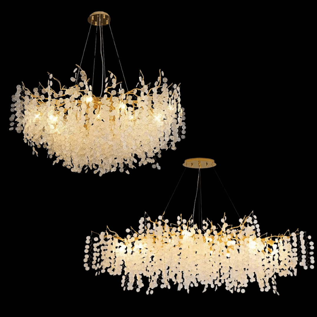 Luxury Branches Crystal Frosted Glass Chandelier Set for Living and Dining Room - Round: D31.5"*H17.7"Warm LightJoyfuzzy