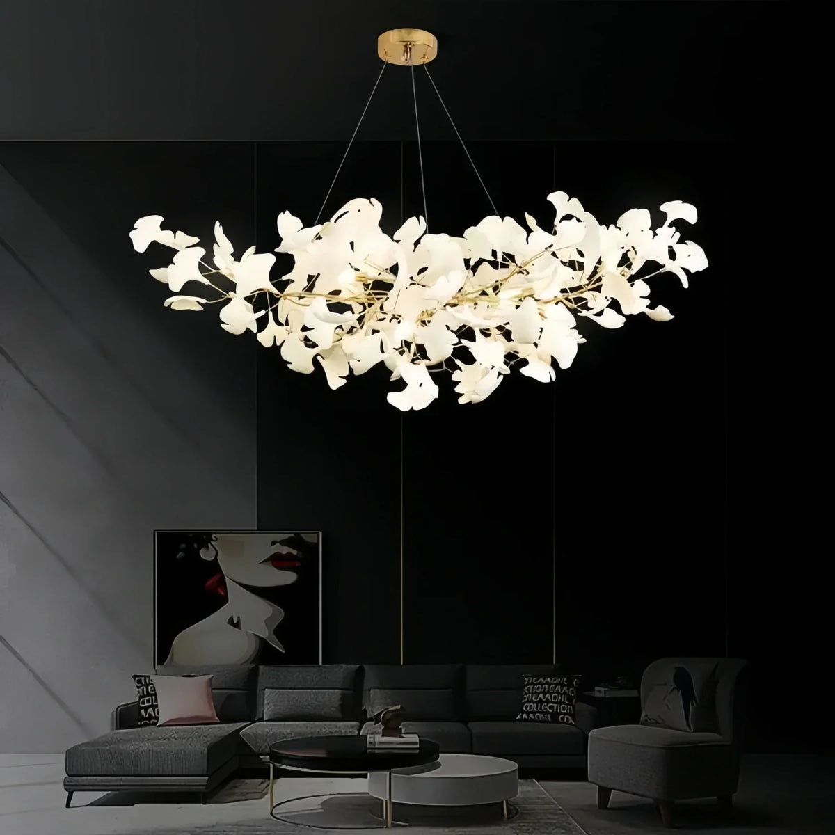Luxury Ceramic Ginkgo Linear Chandelier-Chandelier-