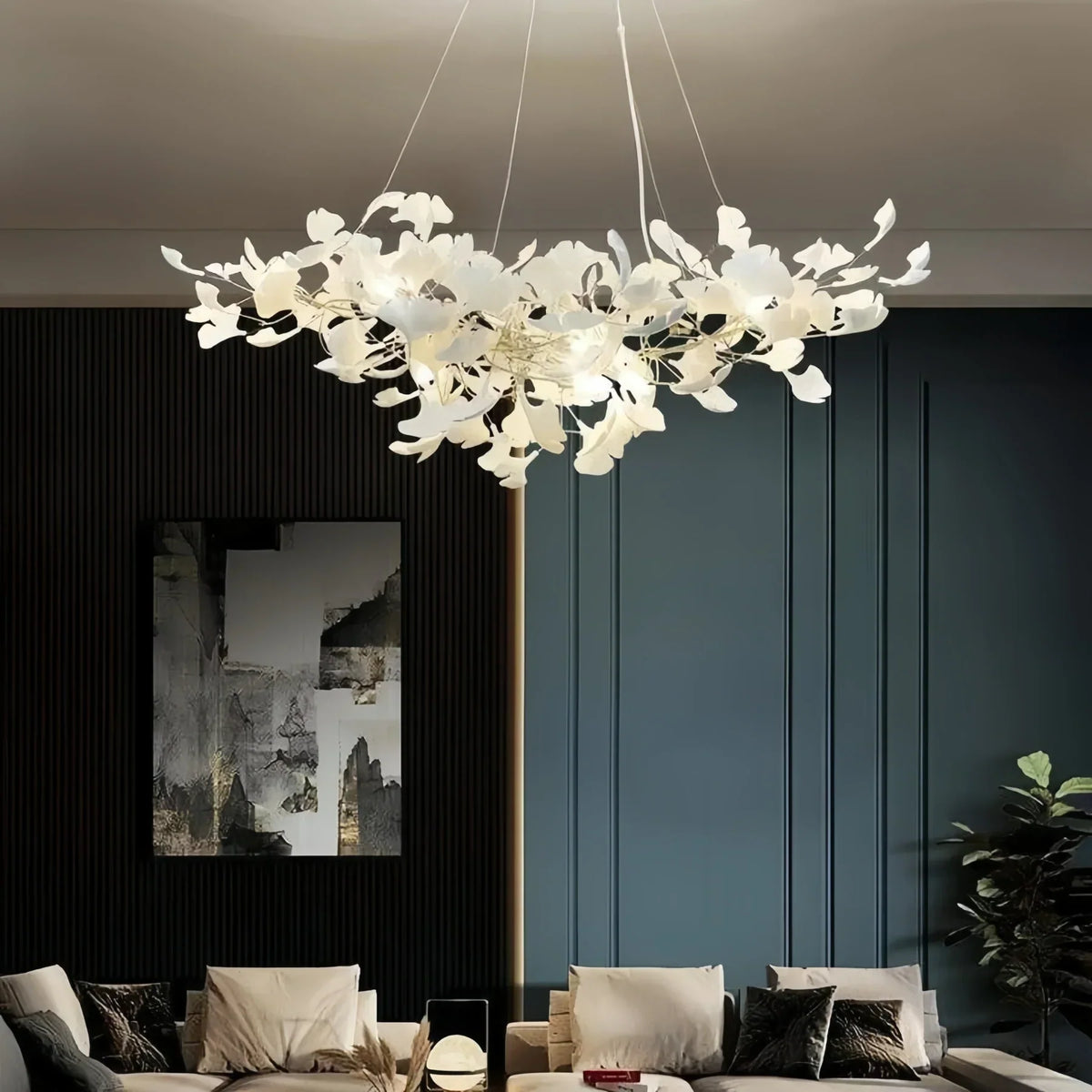 Luxury Ceramic Ginkgo Linear Chandelier-Chandelier-