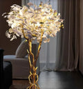 Luxury Creative White Ceramic Ginkgo Biloba Copper Branch Tree Floor Lamp for Living Room and Bedroom - D39.4