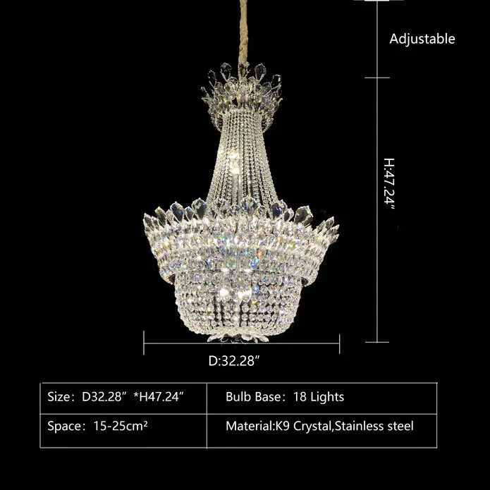 Luxury Empire Branch Crystal Chandelier Pendant Light for Entryway and Foyer - D32.28'' * H47.24'' / 18 LightsWarm LightJoyfuzzy