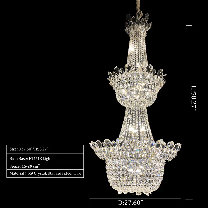 Luxury Empire Branch Crystal Chandelier Pendant Light for Entryway and Foyer - D32.28'' * H47.24'' / 18 LightsWarm LightJoyfuzzy