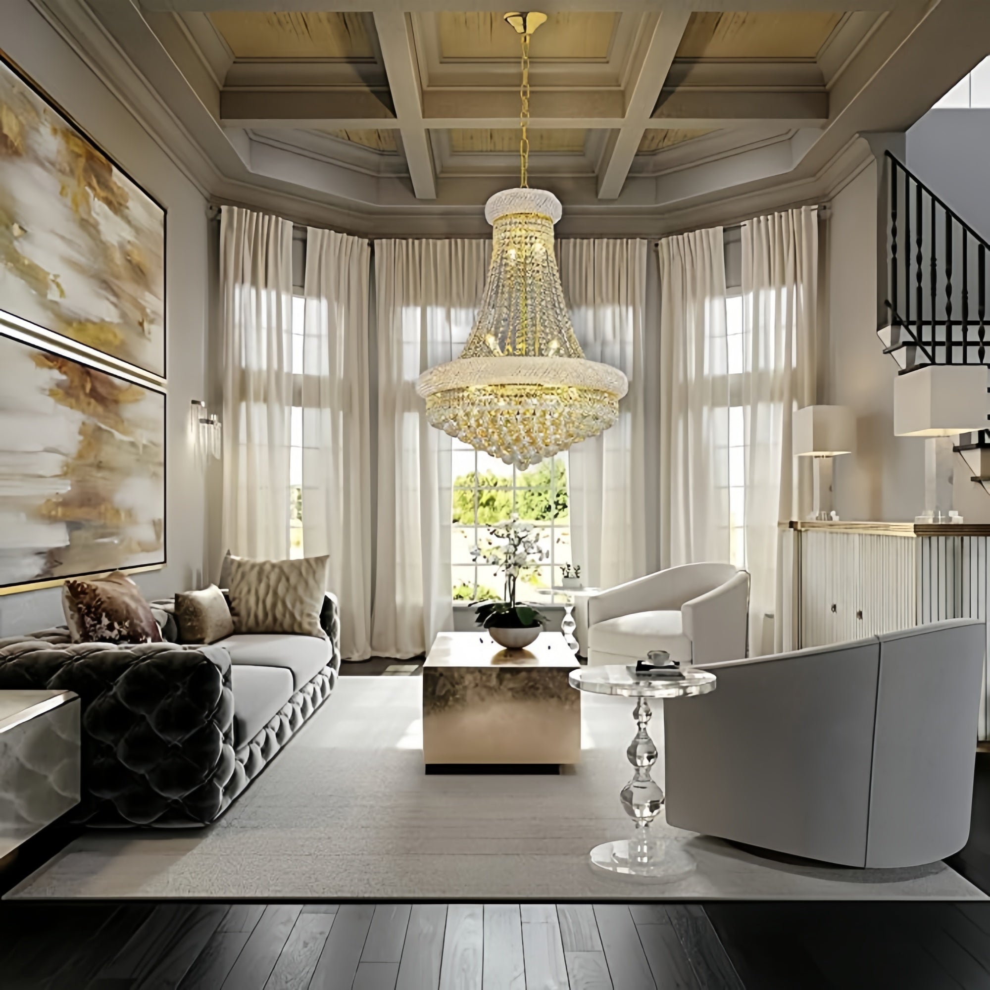 Luxury Empire Foyer K9 Crystal Chandelier Light Fixture In Gold/ Chrome Finish - Joyfuzzy