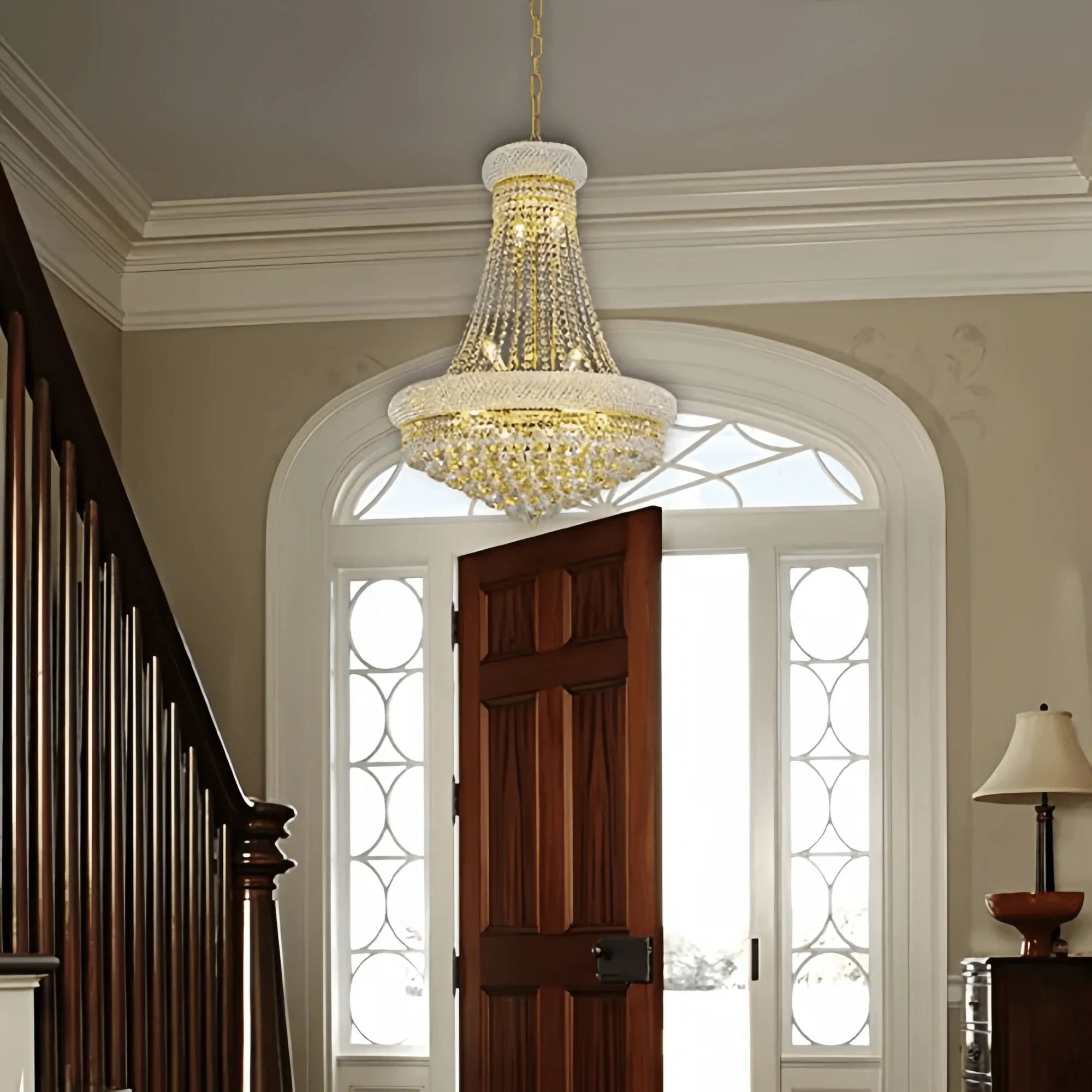 Luxury Empire Foyer K9 Crystal Chandelier Light Fixture In Gold/ Chrome Finish - Joyfuzzy