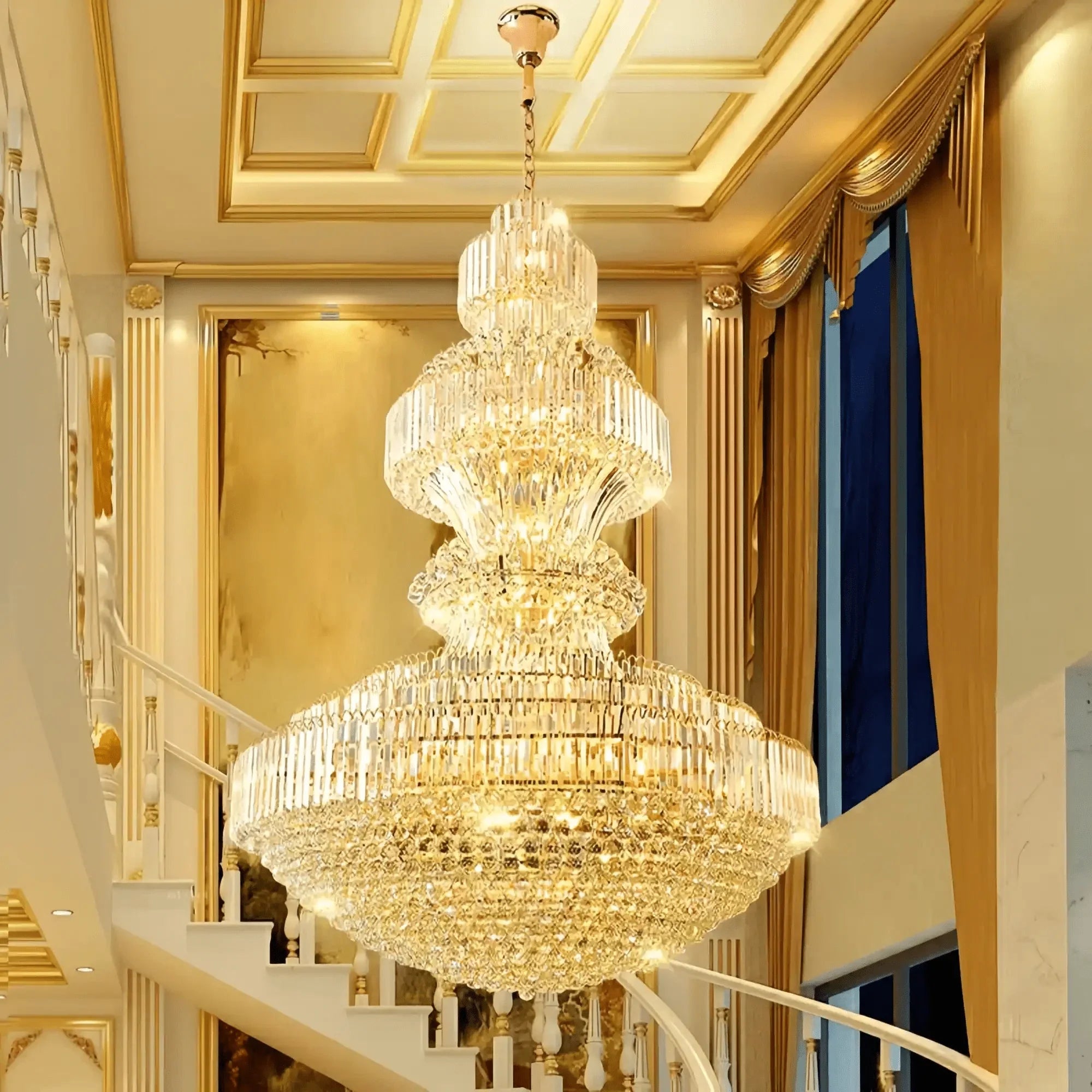 Luxury Extra Large Crystal Chandelier Round Ceiling Light Fixture for Foyer, Entryway & Entrance - Joyfuzzy