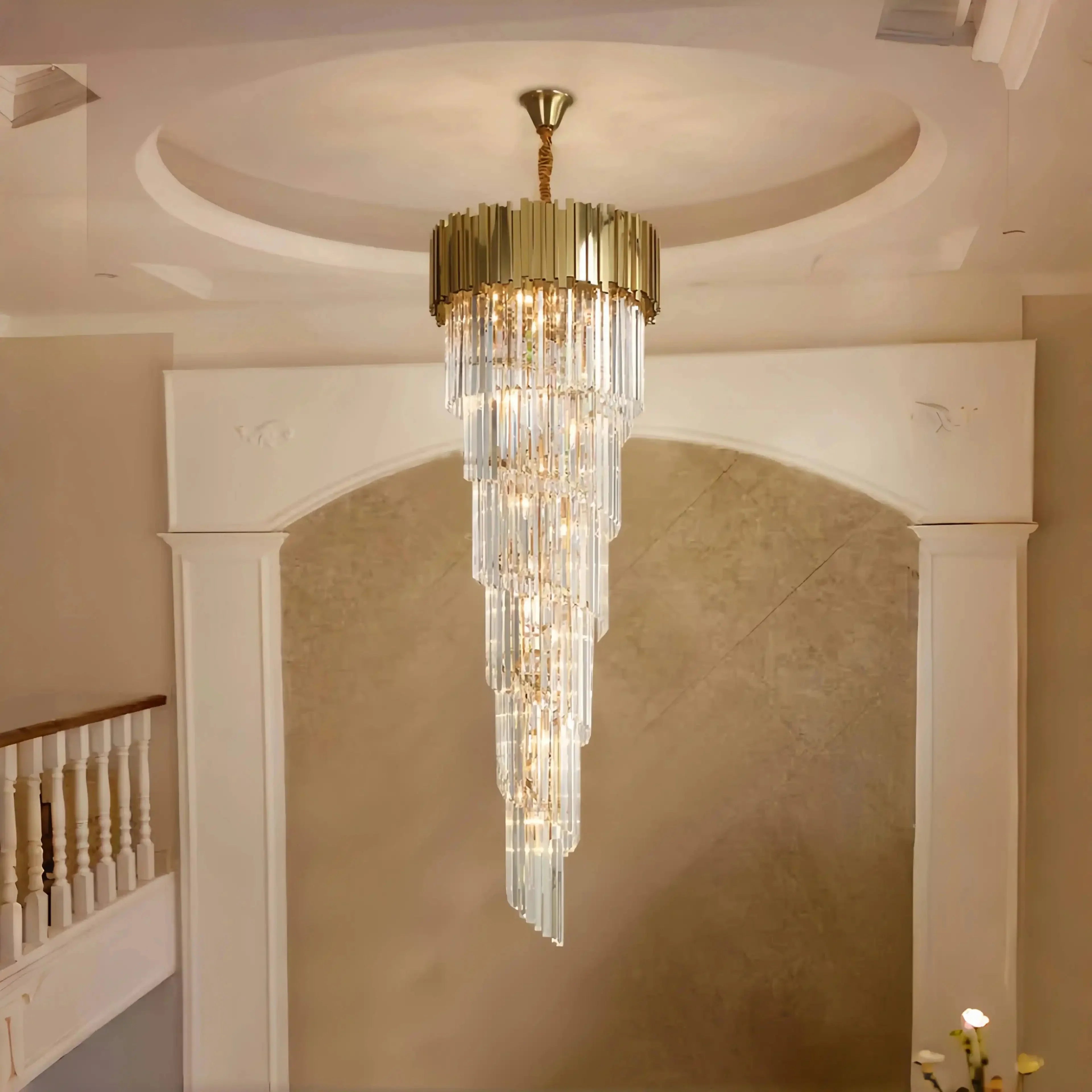 Luxury Gold Spiral Crystal Chandelier for Staircase/Foyer/Entryway - Joyfuzzy