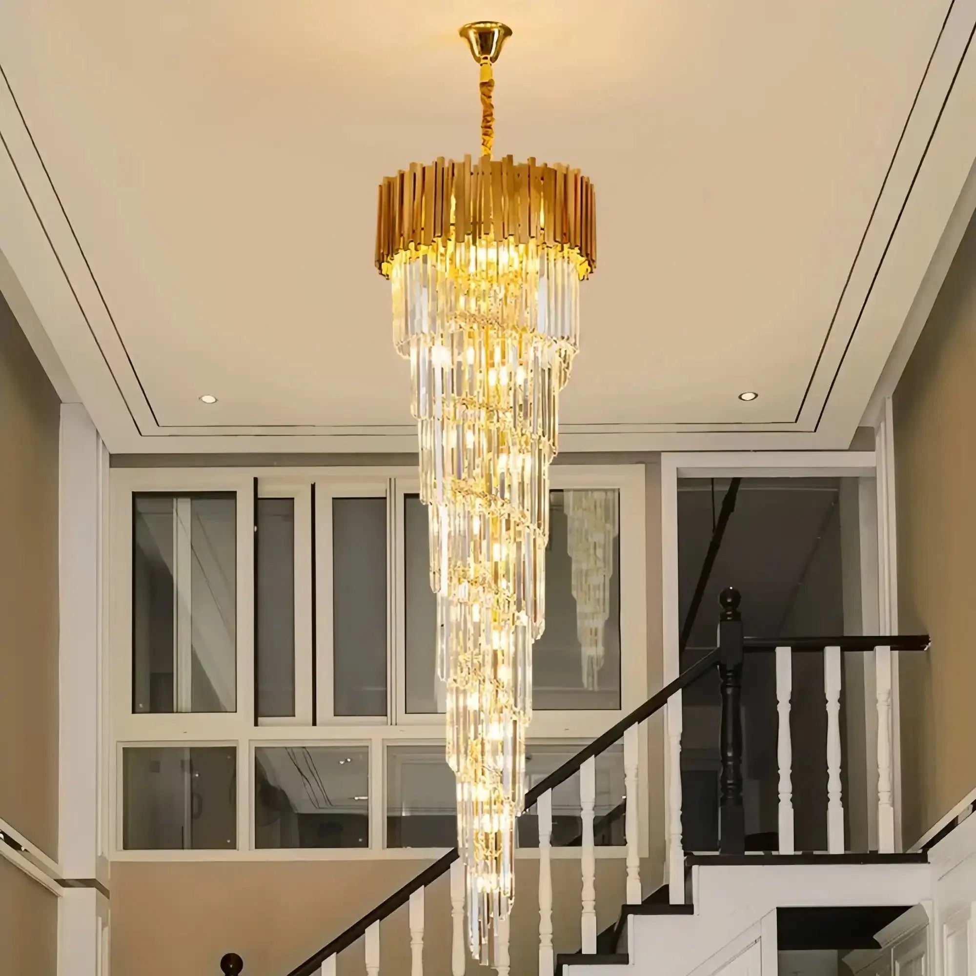 Luxury Gold Spiral Crystal Chandelier for Staircase/Foyer/Entryway - Joyfuzzy