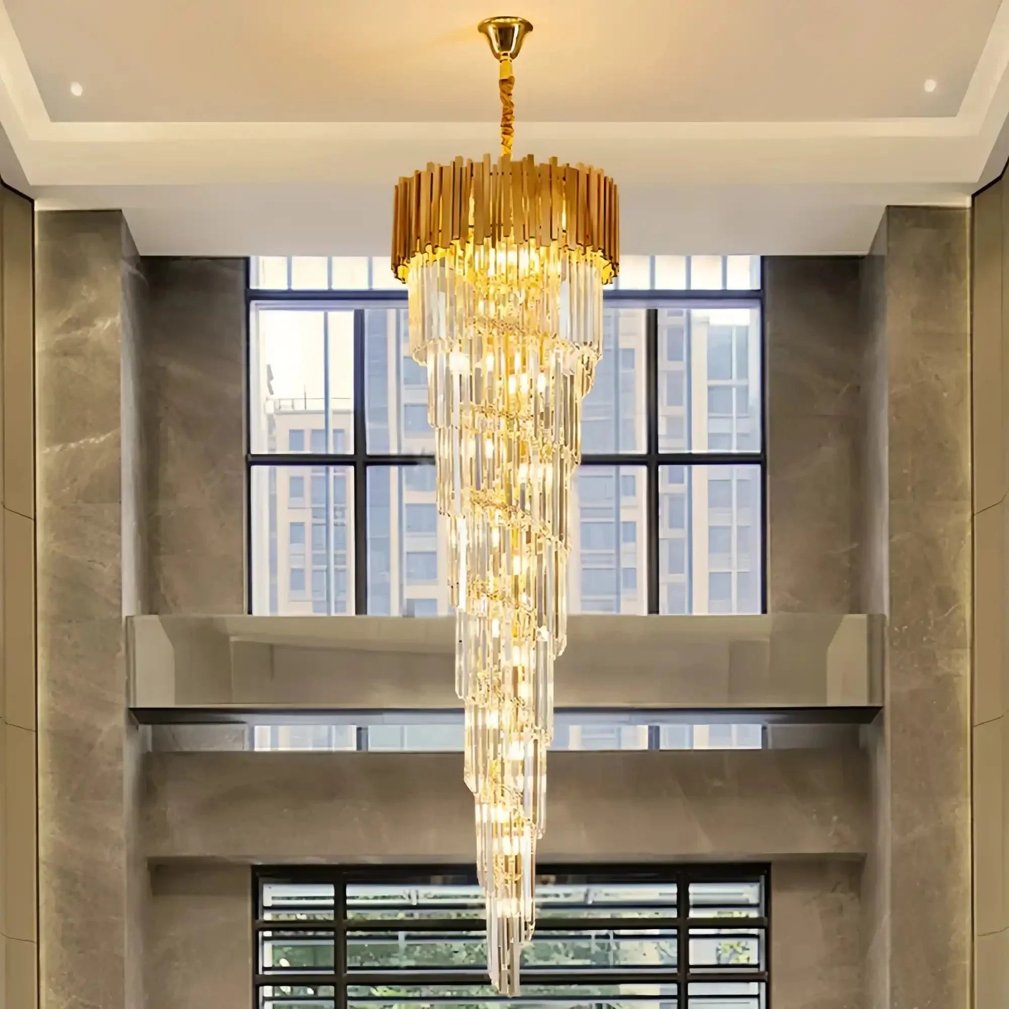Luxury Gold Spiral Crystal Chandelier for Staircase/Foyer/Entryway - Joyfuzzy