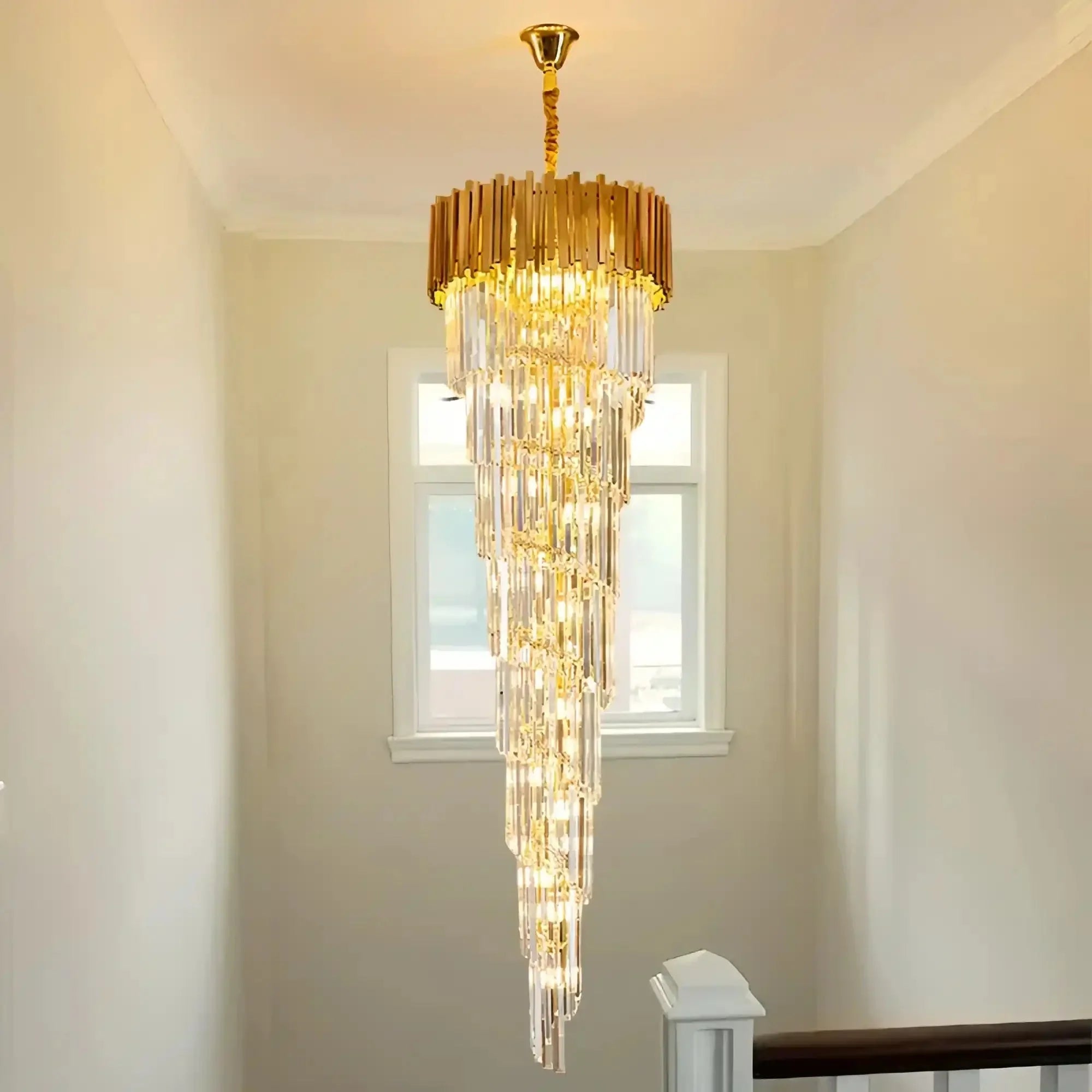 Luxury Gold Spiral Crystal Chandelier for Staircase/Foyer/Entryway - Joyfuzzy