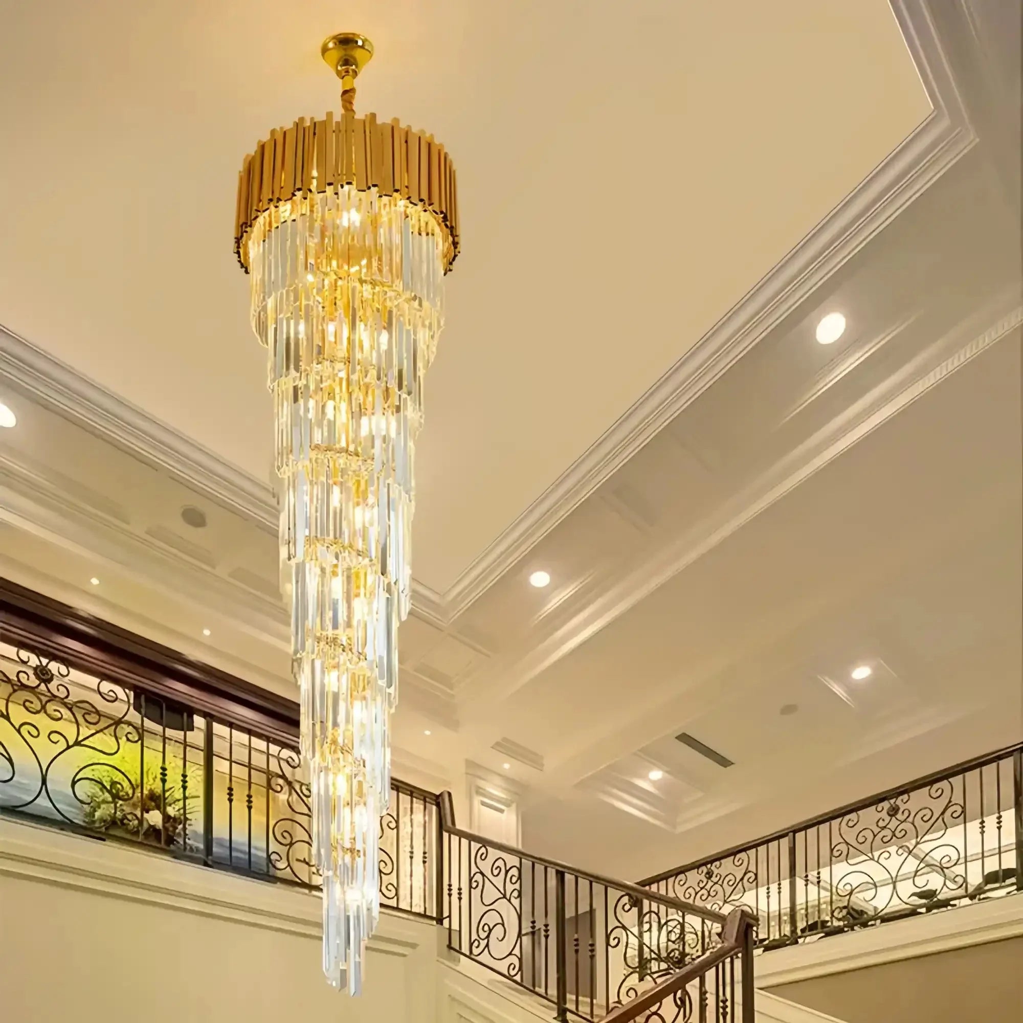 Luxury Gold Spiral Crystal Chandelier for Staircase/Foyer/Entryway - Joyfuzzy