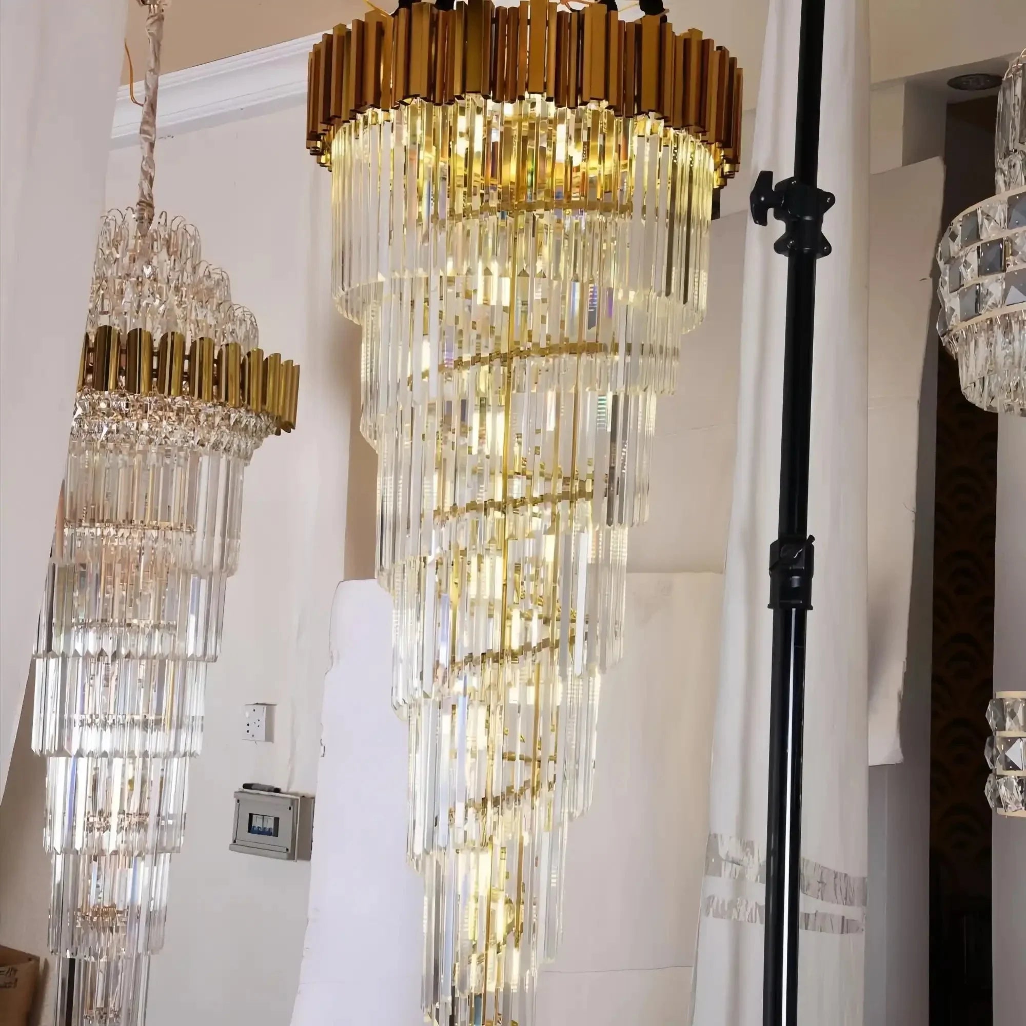 Luxury Gold Spiral Crystal Chandelier for Staircase/Foyer/Entryway - Joyfuzzy