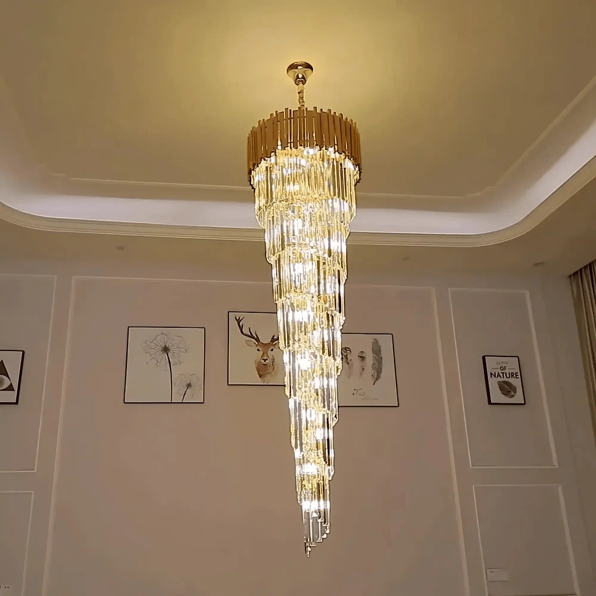 Luxury Gold Spiral Crystal Chandelier for Staircase/Foyer/Entryway - Joyfuzzy