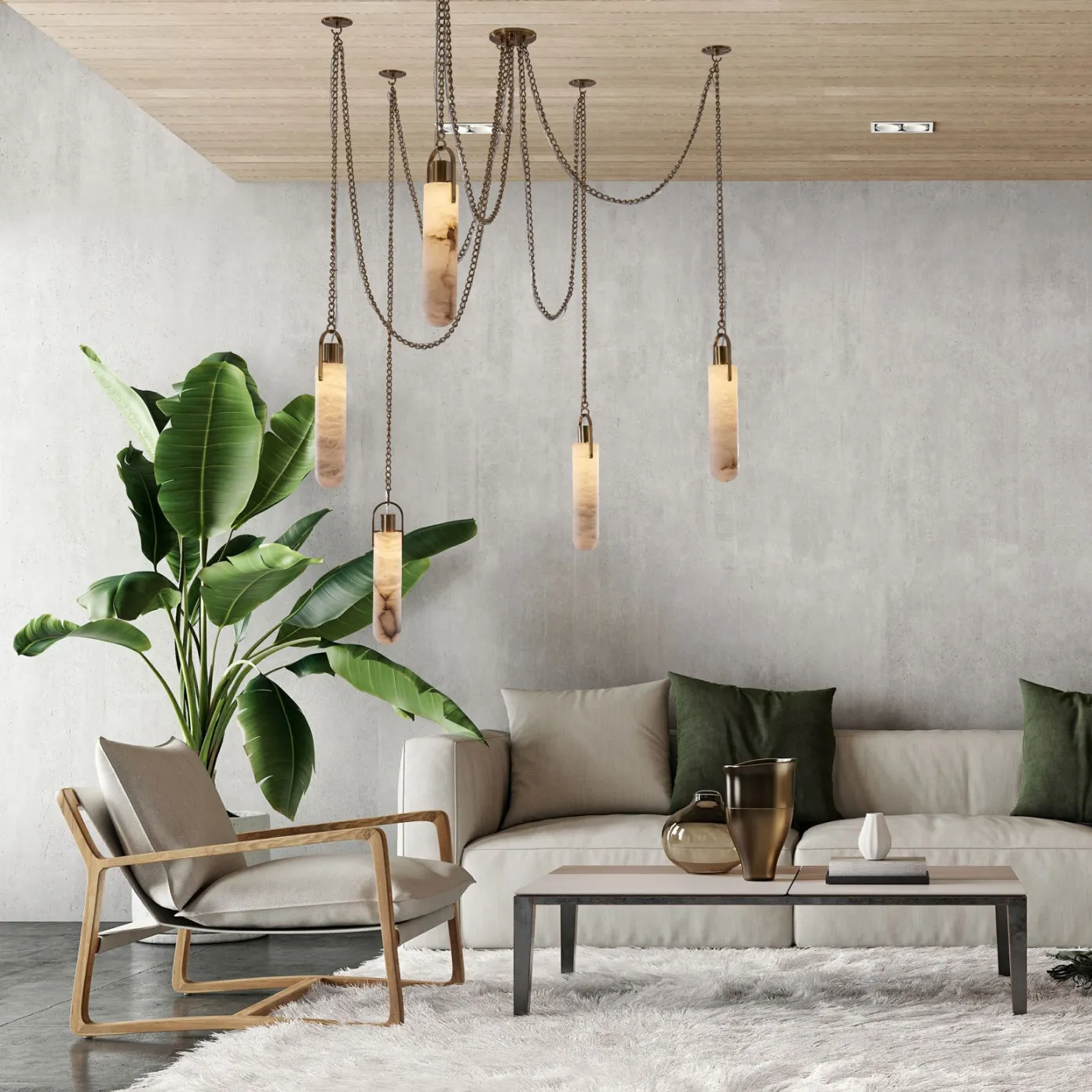 Luxury Modern Alabaster Flint 5 Light LED Multi-Drop Pendant