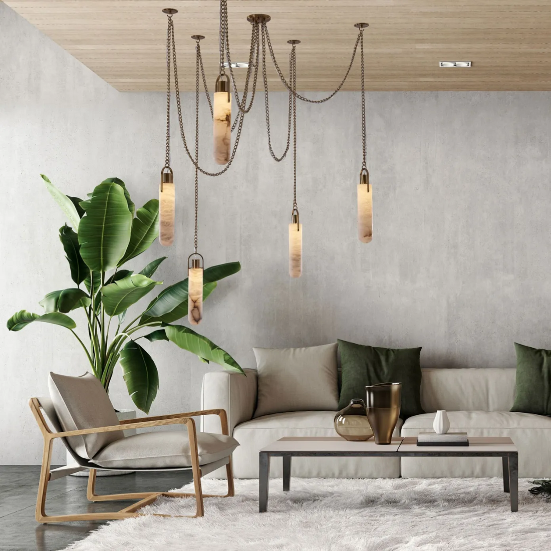 Luxury Modern Alabaster Flint 5 Light LED Multi-Drop Pendant