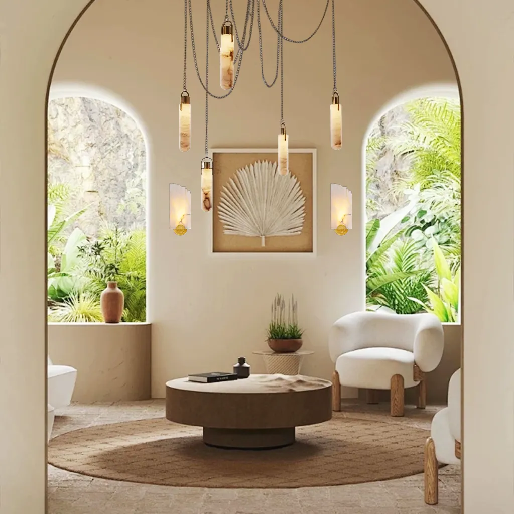 Luxury Modern Alabaster Flint 5 Light LED Multi-Drop Pendant