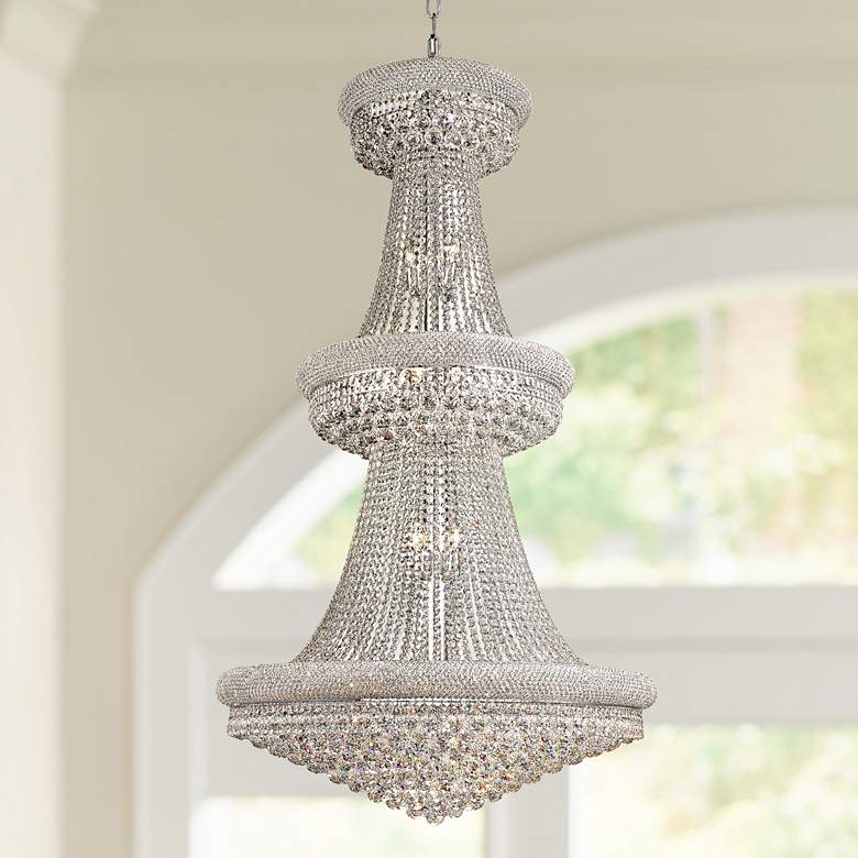 Luxury Modern Primo Wide Gold Crystal Chandelier for High Ceiling Foyer & Staircase - ChromeJoyfuzzy