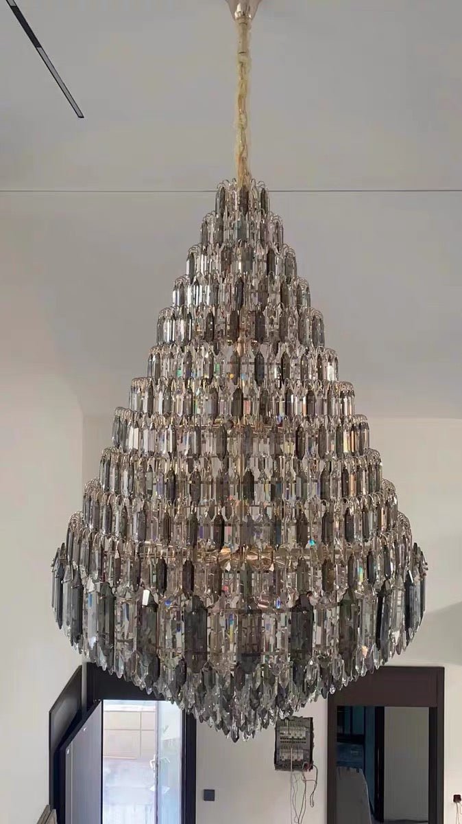 Luxury Multi - tiered Honeycomb Crystal Chandelier for High Ceiling - D23.6"*H35.4"/16 Lights/23 kgGoldWarm LightJoyfuzzy