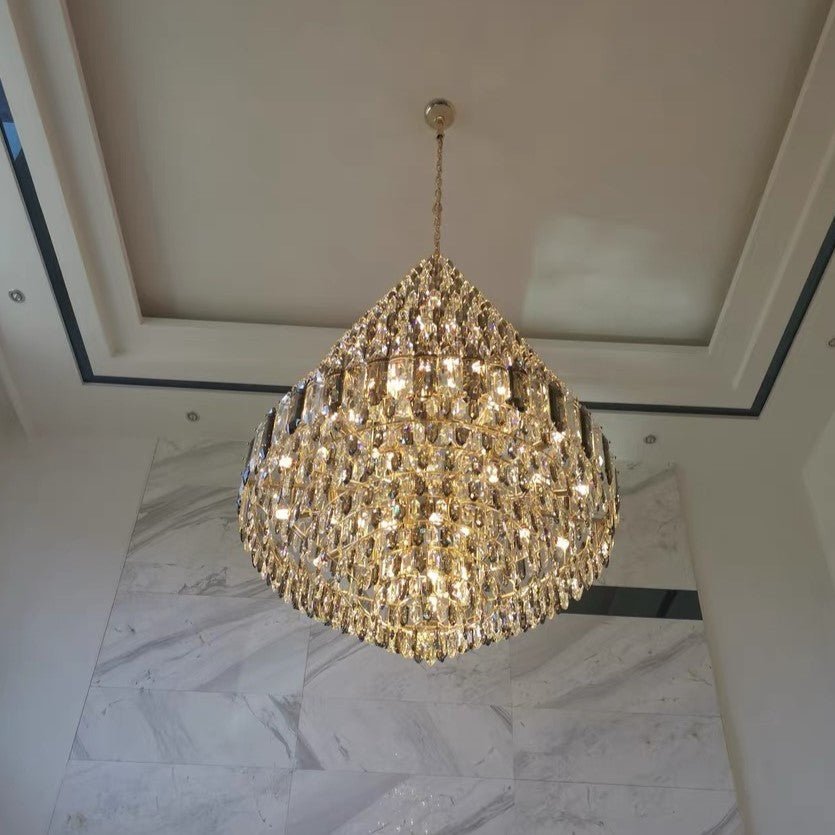 Luxury Multi - tiered Honeycomb Crystal Chandelier for High Ceiling - D23.6"*H35.4"/16 Lights/23 kgGoldWarm LightJoyfuzzy